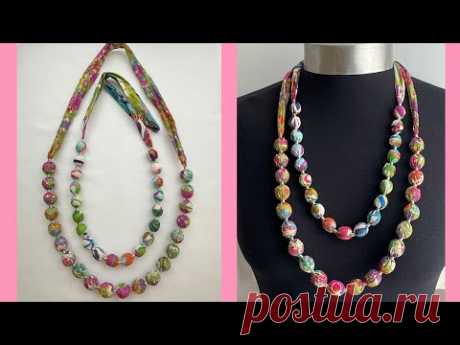 Diy Beautiful Liberty Fabric Beads necklace | Long Fabric Necklace | Beads Necklace | Collar de tela