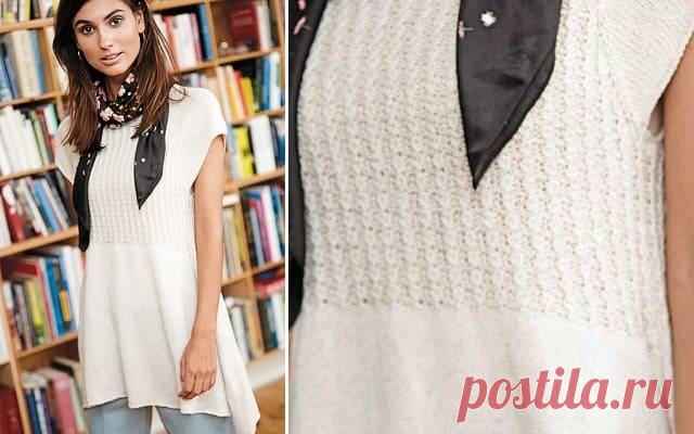 Летняя туника спицами, связанная от горловины