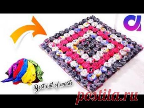 how to Reuse Your Old Clothes to make rugs, carpet, table mat | clothes recycling | Artkala 251 | Cantinho do Video