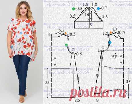 Туника а-силуэта с вырезом горловины &quot;лодочка&quot; и короткими втачными рукавами - моделирование по базовой выкройке.
Пошаговое построение базовой выкройки  https://vk.com/album-141359958_248902091
#простыевыкройки #простыевещи #шитье #туника #моделирование