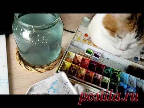 Мастер-класс #71 Секрет комплементарных цветов. Зимний пейзаж с домиком.