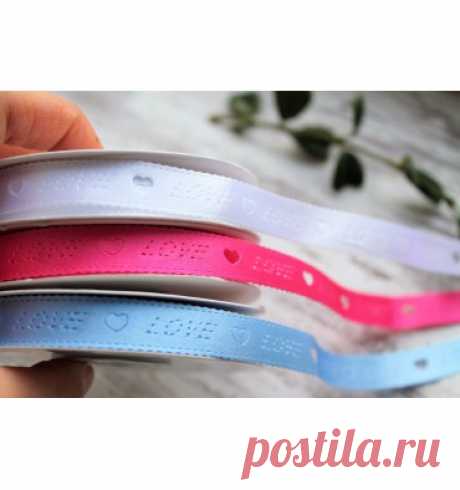 Лента атлас love с сердечками, голубая 1м. - Scraps интернет магазин