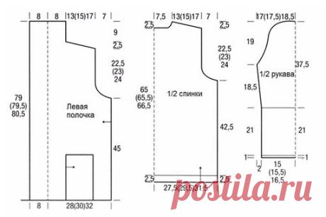 Размеры: 36/38 (40/42) 44/46 
Данные для размера 40/42 приведены в скобках, для размера 44/46 - после скобок. 
Если указано только одно значение, оно применяется ко всем размерам. 

Вам потребуется: 
300 (350) 400 г пряжи типа "Yak Merino" серого цвета (Fb10) (30 % мериносовая шерсть, 28% беби-альпака, 22 % полиамид, 20% як, 110 м/50 г) и 200 (250) 300 г пряжи типа "Merino Air" серо-коричневого цвета (Fb 10) (90% мериносовая шерсть, 10% полиамид, 130 м/50 г). Обе пряжи от ...