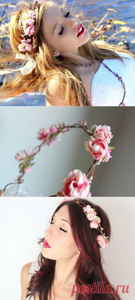 Rose Flower Crown Wedding Headpiece pink whimsical fairy от deLoop