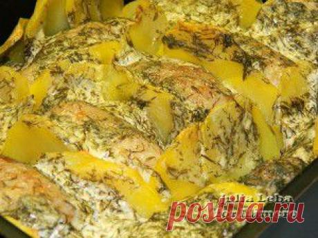 Запеканка с мясными рулетами и картофелем