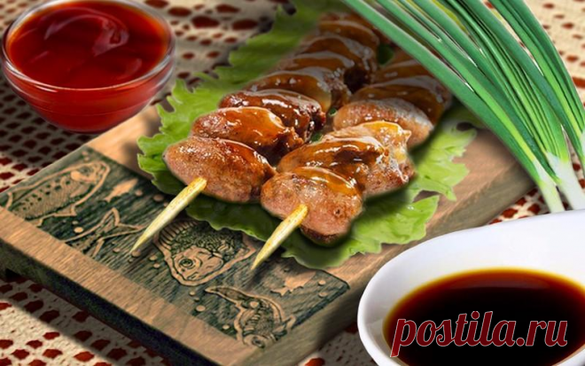 Куриные сердечки в духовке на шпажках