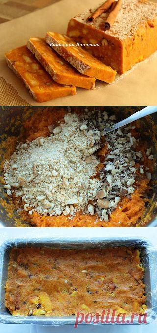 МОЗАИКА - МОРКОВНЫЙ !!!  **Морковь 500г -м/тёрка, сахар 150г -стоит 15мин. Затем вари 25мин, с корицей 1пал или 0.5чл.. *Песоч/печенье 400г, сл/масл 200г, грец/орех и фундук 150г, апельс/цедра, ваниль. *Форму  -пищ/плёнка, тесто. *В холод на 4ч. *Подача: переверни, посыпка -сах/пудра.