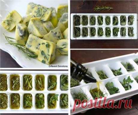 Кубики из оливкового масла с зеленью.