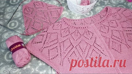 Ажурная круглая кокетка спицами. МК по узору.