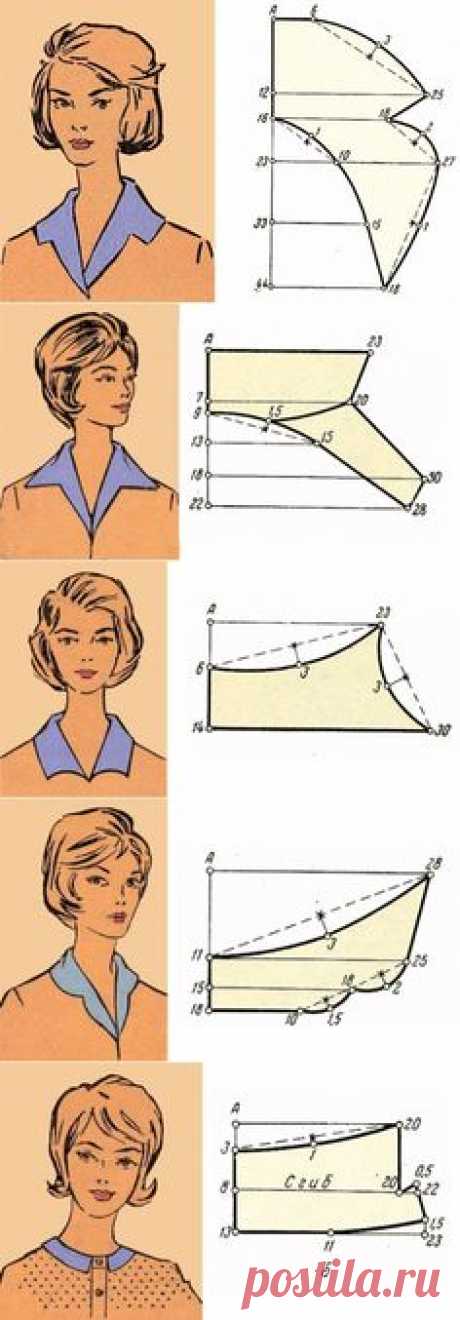 Ретро воротник отложной без стойки (6 выкроек – схем) - «Ретро стиль, мо | Sewing _ clothes _ patterns_Шитье_Одежда_Выкройки | Постила