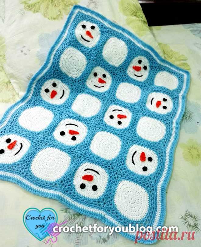 Плед со снеговиками крючком
