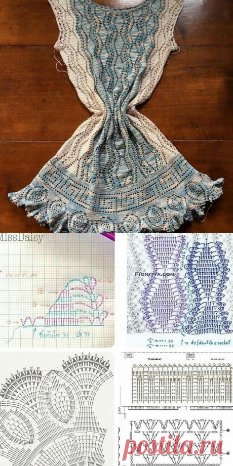 crochelinhasagulhas: Vestido em crochê com acabamento em abacaxi