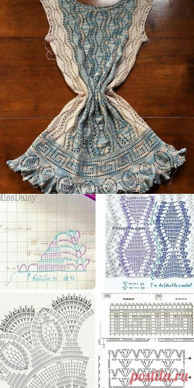 crochelinhasagulhas: Vestido em crochê com acabamento em abacaxi