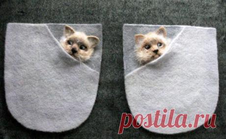 Декоративные накладные карманы &quot;Котята&quot; выполнены из шерсти, полуобъемные. Основа - шерсть, размер : шир. 18см., выс. 20,5см., достаточно плотные, толщина 2,5 мм. Рекомендуется для плотного драпа , искусственного мех, или для кофты плотной вязки , к ним можно пришить подкладочную ткань желаемого цвета