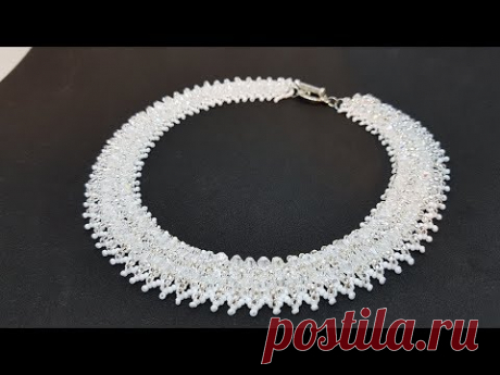 Колье из бисера &quot;Снежное&quot; мастер класс. Обзор канала Факультет Рукоделия