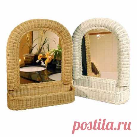 4051 Arch Top Wicker Mirror w/Shelf