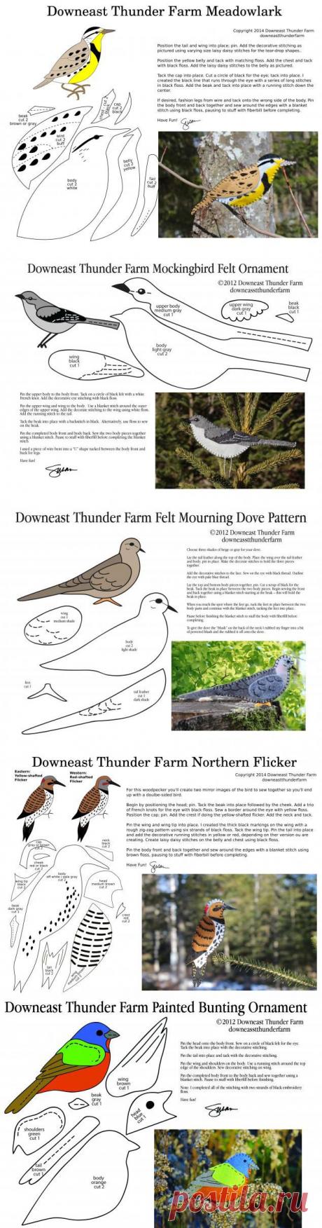 Великолепные фетровые птички с выкройками от Сьюзен | Варварушка-Рукодельница