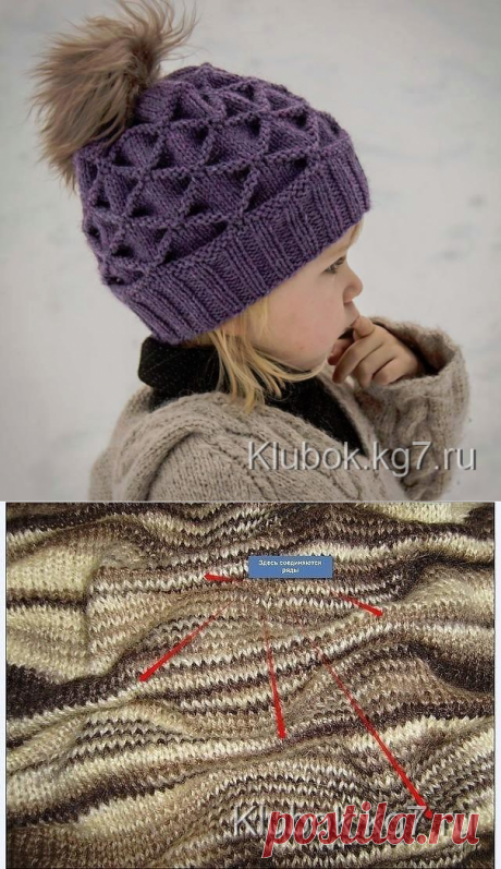 Шапочка спицами узором Клоке. | Клубок