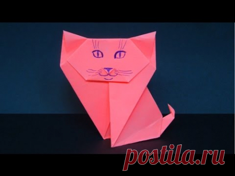 Как сделать кошку из бумаги. Оригами кошка.