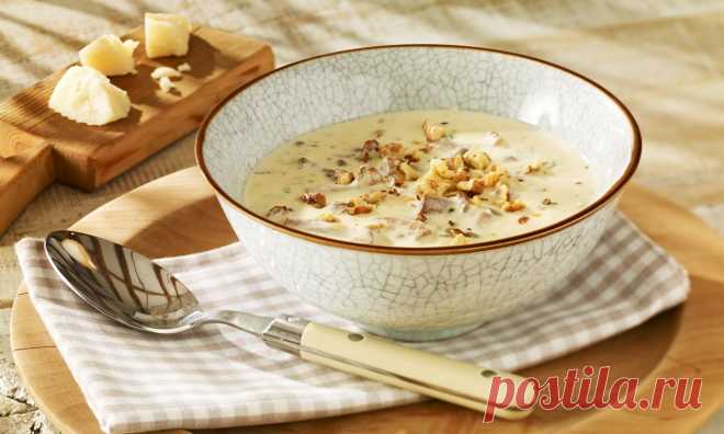 Parmesan-Pilz-Suppe Rezepte:   Das beste Rezept für eine herrlich cremige vegetarische Käsesuppe mit Pfifferlingen. Mit nur wenigen Zutaten einfach perfekt als schnelle Vorspeise. | Dr. Oetker