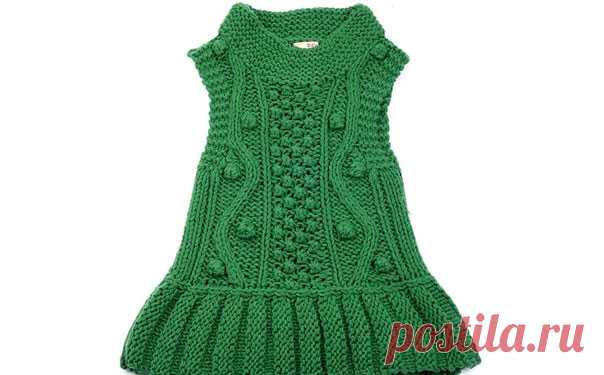 Зеленое платье для девочки. Спицами Вязаное спицами зеленое платье для девочки. Схема