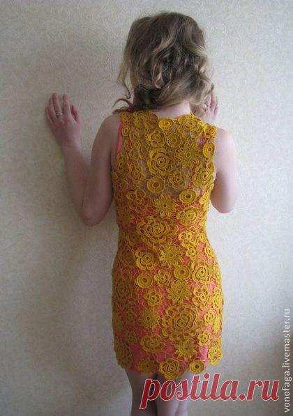 Платье в технике "ирландское кружево" - оранжевый,платье,ирландское кружево