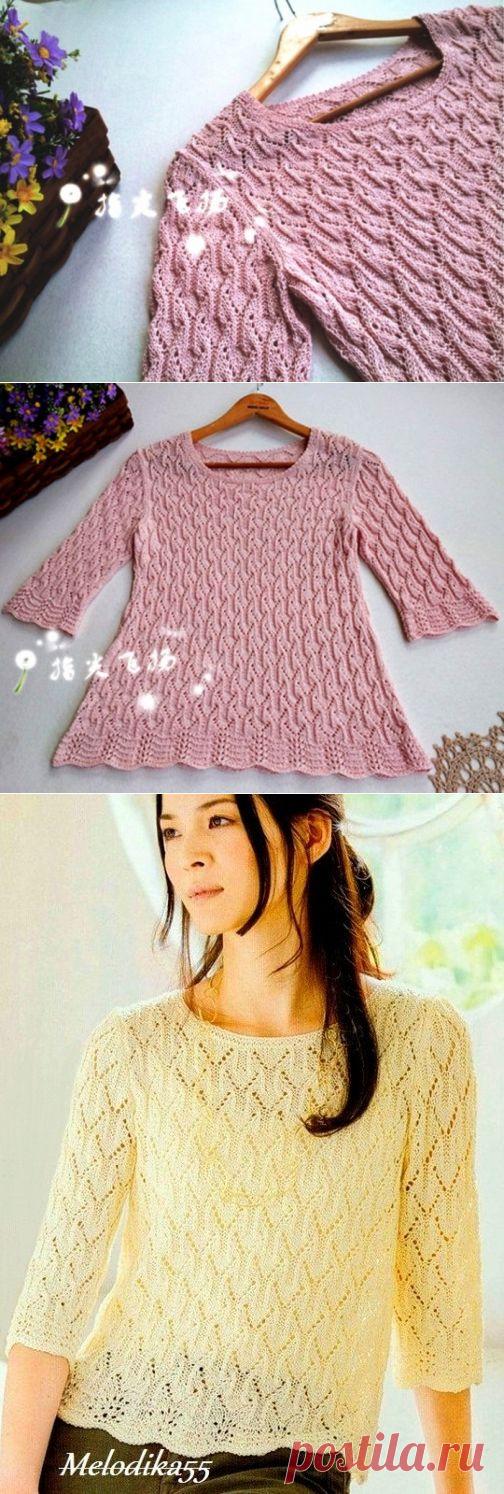 Вязание: расклешенная туника красивым текстурным узором