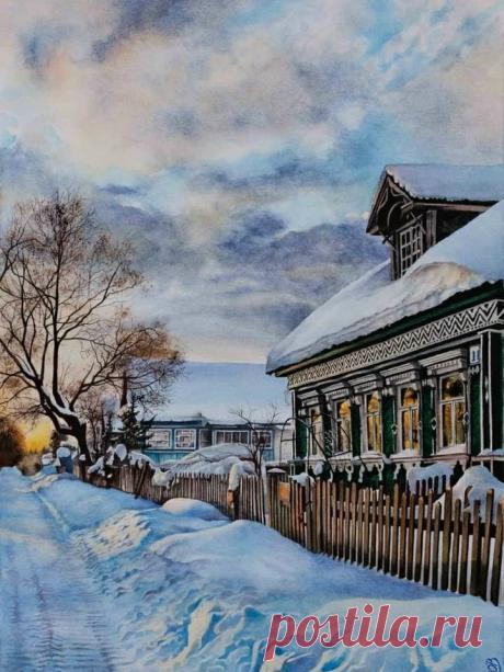 Художник Иванов Владимир Сергеевич.
"Зимний вечер в Высоково".