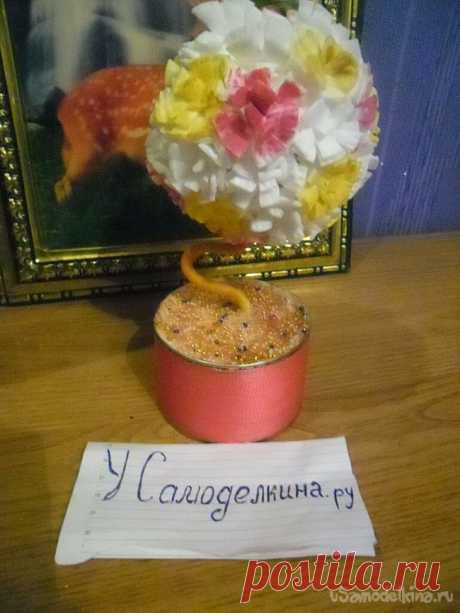 Топиарий из ватных дисков «Гвоздички»