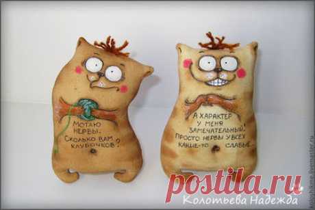 Купить Коты шкодные - коричневый, коты, позитив, примитив, примитивы, кот, кофе, кофейный