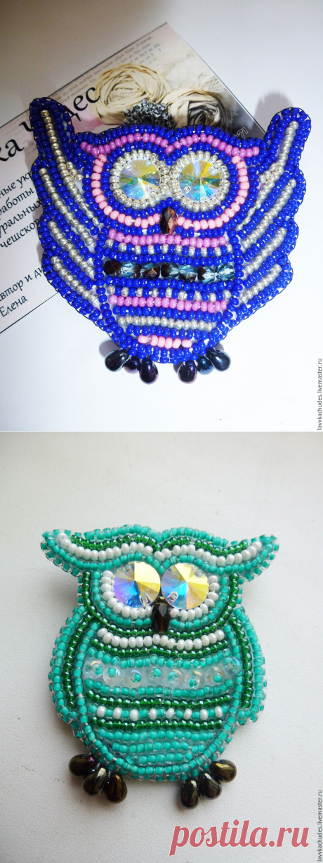 Купить Брошь Сова - сова, брошь, перья, бисер, стразы, Сваровски, swarovski, коричневый, золотой