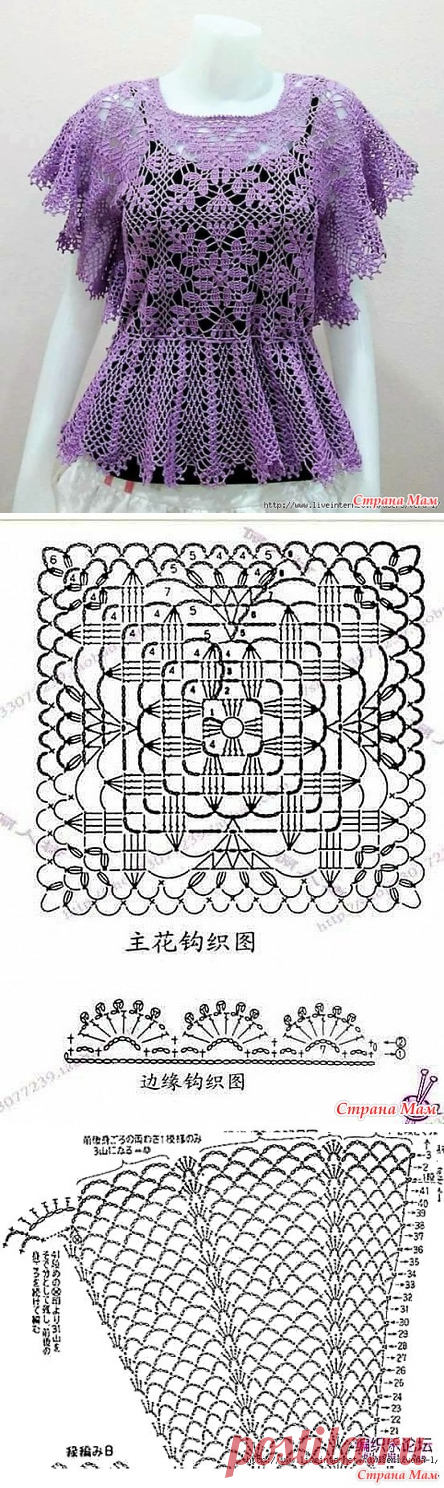 . Сиреневая ажурная кофточка. - Все в ажуре... (вязание крючком) - Страна Мам