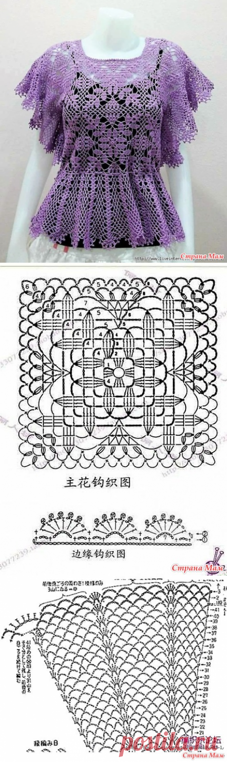 . Сиреневая ажурная кофточка. - Все в ажуре... (вязание крючком) - Страна Мам