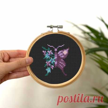 Patrón de punto de cruz pequeño mariposa flor rosa, mini insecto punto de cruz, patrón de insecto pequeño fácil, punto de cruz simple floral amarillo - Etsy España
