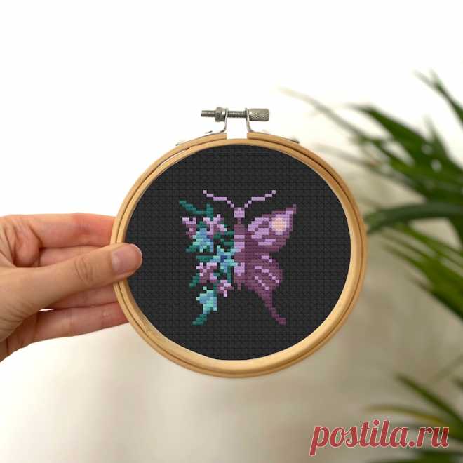 Patrón de punto de cruz pequeño mariposa flor rosa, mini insecto punto de cruz, patrón de insecto pequeño fácil, punto de cruz simple floral amarillo - Etsy España