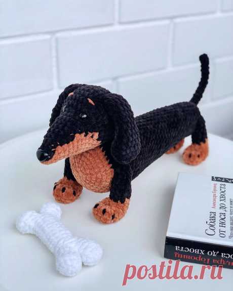 PDF Такса крючком. FREE crochet pattern; Аmigurumi animal patterns. Амигуруми схемы и описания на русском. Вязаные игрушки и поделки своими руками #amimore - плюшевая такса, собака из плюшевой пряжи, пёс, большая собачка, щенок, пёсик.