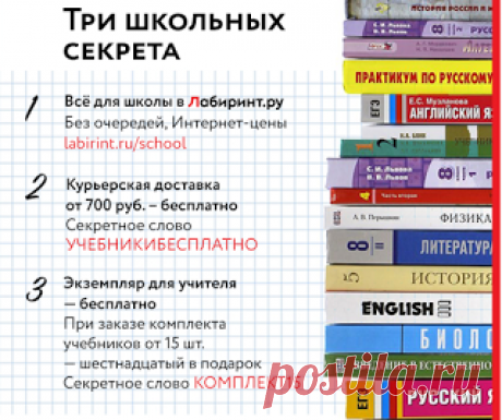 Программа организованных закупок Лабиринт.ру дарит дополнительный комплект для учителя при покупке учебников на класс. Выберите 16 экземпляров одного издания из школьного каталога и введите секретное слово «КОМПЛЕКТ15». Один экземпляр будет добавлен по нулевой цене. В вашем заказе может быть несколько наименований учебных материалов, и каждый 16-й и 32-й экземпляры издания будут бесплатными.