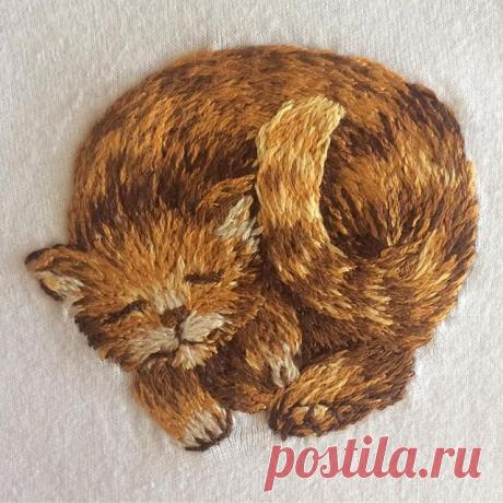 Котеныш☺️. #embroidery #вышивка #вышивкагладью #кошка #sleepingcat