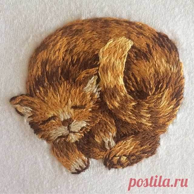 Котеныш☺️. #embroidery #вышивка #вышивкагладью #кошка #sleepingcat