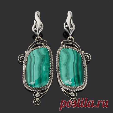 4090 р-Купить Серьги малахит Конго (нейзильбер, биж. сплав) Доставка по всему миру! Заходи и покупай сейчас! | Интернет-магазин Минерал Маркет - 410813