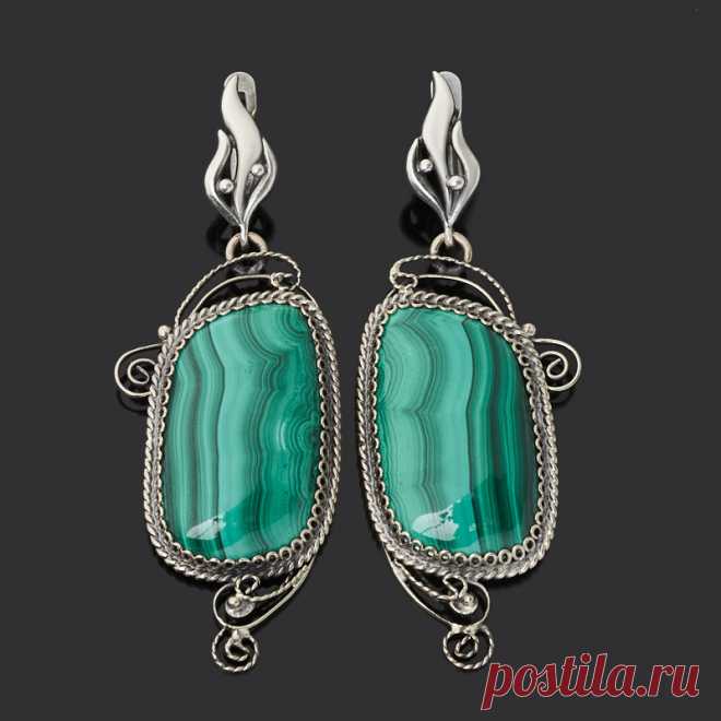 4090 р-Купить Серьги малахит Конго (нейзильбер, биж. сплав) Доставка по всему миру! Заходи и покупай сейчас! | Интернет-магазин Минерал Маркет - 410813