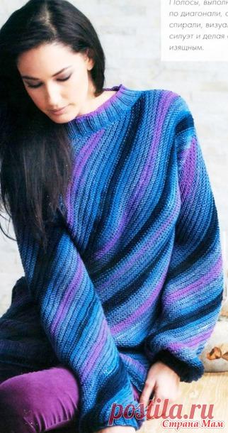 Теплый пуловер в диагональную полоску. Спицы. - ВЯЗАНАЯ МОДА+ ДЛЯ НЕМОДЕЛЬНЫХ ДАМ - Страна Мам