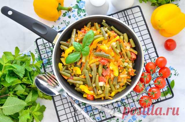 Стручковая фасоль с овощами на сковороде рецепт фото пошагово и видео - 1000.menu