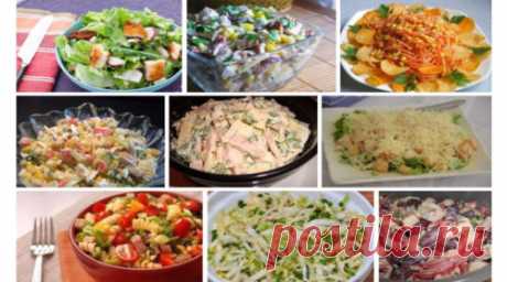 9 изысканных салатов на каждый день 
        Шикарная подборка вкусных салатов. Забирайте и сохраните, пригодятся!
1. Салат с сухариками
Ингредиенты:

Огурец свежий большой — 1 шт.
Грудка куриная отварная (или куриная ветчина) — 250 г
С…