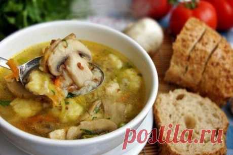 ​Гречневый суп с грибами и картофельными клёцками