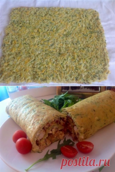 Рулет из кабачков с курицей и грибами