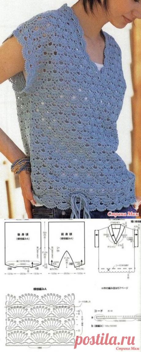 Блузон красивыми веерами. Крючок. - ВЯЗАНАЯ МОДА+ ДЛЯ НЕМОДЕЛЬНЫХ ДАМ - Страна Мам