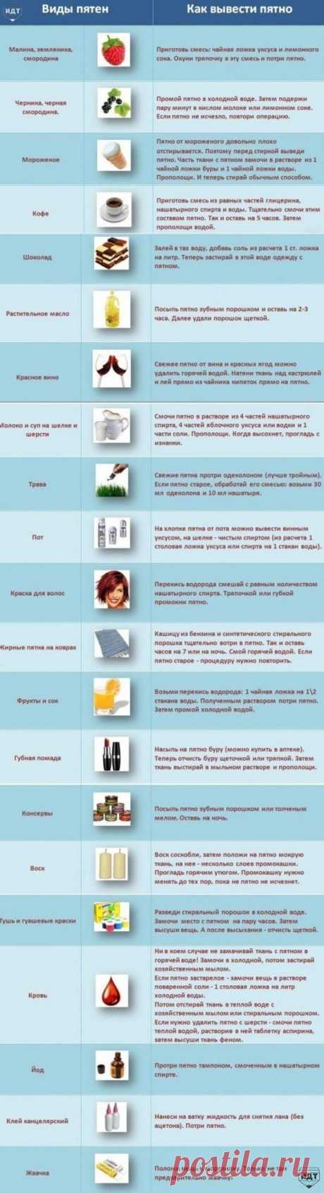 Как удалить пятна с одежды? Вот табличка для разных видов пятен