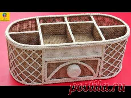 DIY Pen Holder With Jute Sheet | Stationery Desk Organizer With Jute and Cardboard | Jute Craft Idea