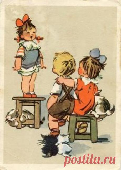 Советские открытки. Репетиция. Худ. Т. Вышенская. Изогиз, 1957.